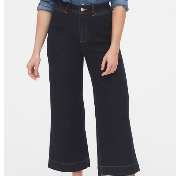GAP High Rise Wide-Leg Crop Jeans 20 /35 Dark Blue - Picture 1 of 7
